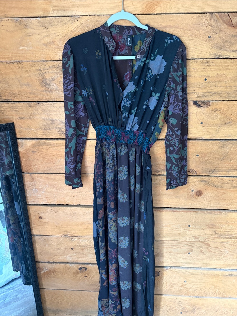 Sacred Threads Black Floral V-Neck Long Sleeve Jumpsuit